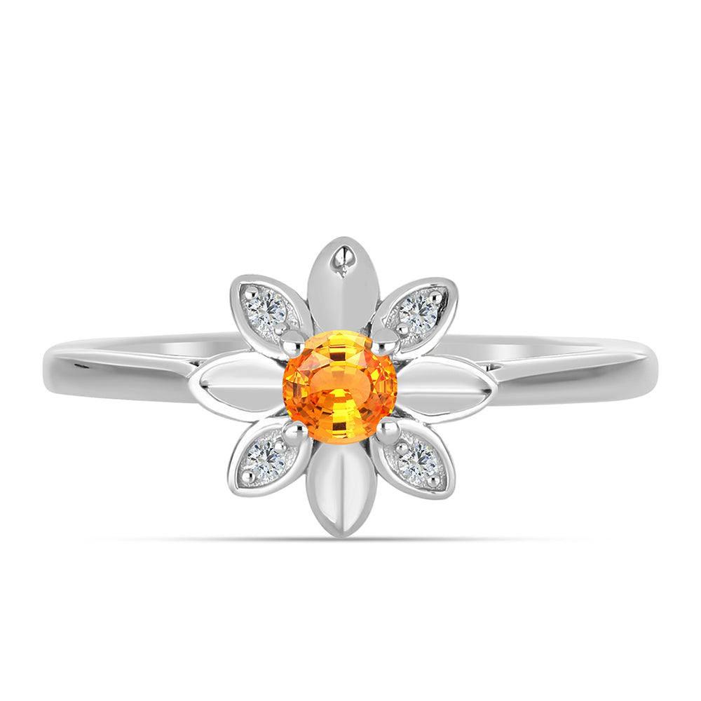 Stříbro 925/1000 Prsten s Padparadscha Safírem a Bílým Topazem - Karátové číslo: 0.34. přibližná hmotnost: 2.82 gramů