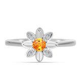 Stříbro 925/1000 Prsten s Padparadscha Safírem a Bílým Topazem - Karátové číslo: 0.34. přibližná hmotnost: 2.82 gramů