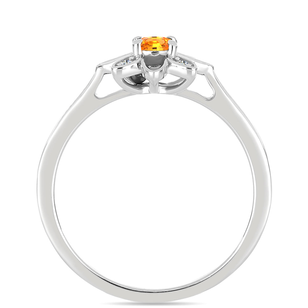 Stříbro 925/1000 Prsten s Padparadscha Safírem a Bílým Topazem - Karátové číslo: 0.34. přibližná hmotnost: 2.82 gramů