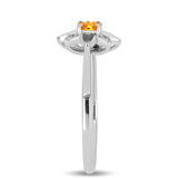 Stříbro 925/1000 Prsten s Padparadscha Safírem a Bílým Topazem - Karátové číslo: 0.34. přibližná hmotnost: 2.82 gramů