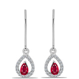 Stříbro 925/1000 Náušnice s Madagaskarským Rubínem a Bílým Topazem - Karátové číslo: 0.9. přibližná hmotnost: 1.87 gramů