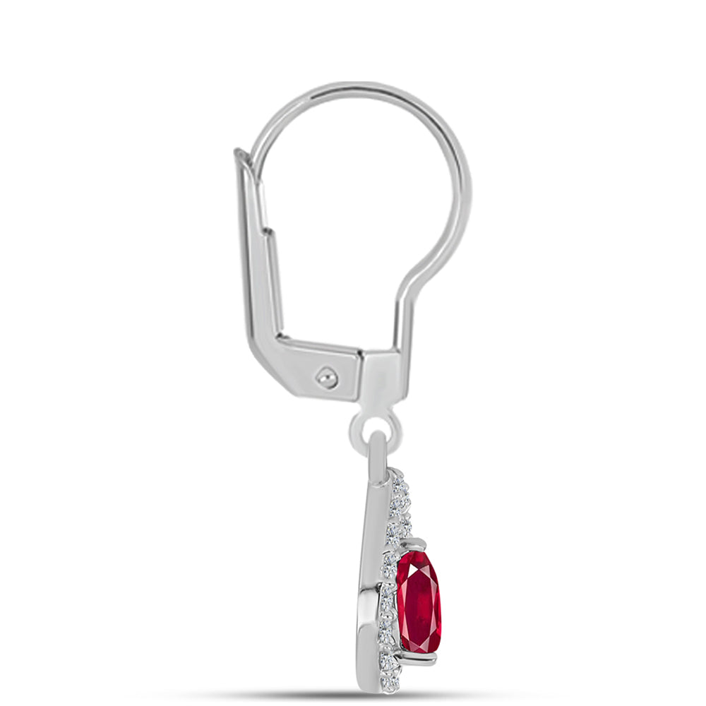 Stříbro 925/1000 Náušnice s Madagaskarským Rubínem a Bílým Topazem - Karátové číslo: 0.9. přibližná hmotnost: 1.87 gramů