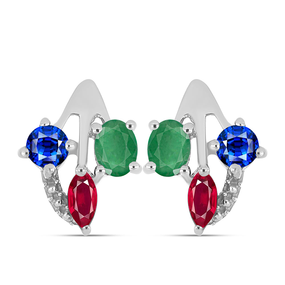 Stříbro 925/1000 Sada s Madagaskarským Rubínem a Brazilským Smaragdem - Karátové číslo: 1.41. přibližná hmotnost: 3.98 gramů ( Náušnice+Prsten )