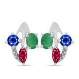 Stříbro 925/1000 Sada s Madagaskarským Rubínem a Brazilským Smaragdem - Karátové číslo: 1.41. přibližná hmotnost: 3.98 gramů ( Náušnice+Prsten )