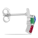 Stříbro 925/1000 Sada s Madagaskarským Rubínem a Brazilským Smaragdem - Karátové číslo: 1.41. přibližná hmotnost: 3.98 gramů ( Náušnice+Prsten )