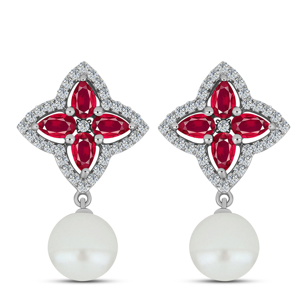 Stříbro 925/1000 Přívěsek s Madagaskarským Rubínem a Bílou Sladkovodní Perlou - Karátové číslo: 6.27. přibližná hmotnost: 2.78 gramů