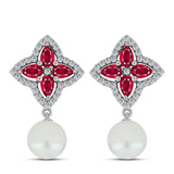 Stříbro 925/1000 Přívěsek s Madagaskarským Rubínem a Bílou Sladkovodní Perlou - Karátové číslo: 6.27. přibližná hmotnost: 2.78 gramů