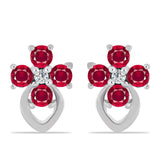 Stříbro 925/1000 Náušnice s Madagaskarským Rubínem a Bílým Topazem - Karátové číslo: 0.47. přibližná hmotnost: 1.28 gramů