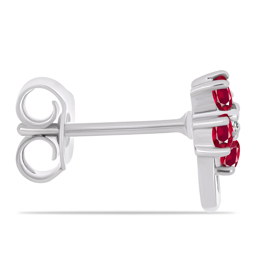 Stříbro 925/1000 Náušnice s Madagaskarským Rubínem a Bílým Topazem - Karátové číslo: 0.47. přibližná hmotnost: 1.28 gramů