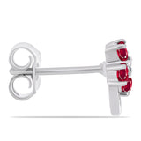 Stříbro 925/1000 Náušnice s Madagaskarským Rubínem a Bílým Topazem - Karátové číslo: 0.47. přibližná hmotnost: 1.28 gramů