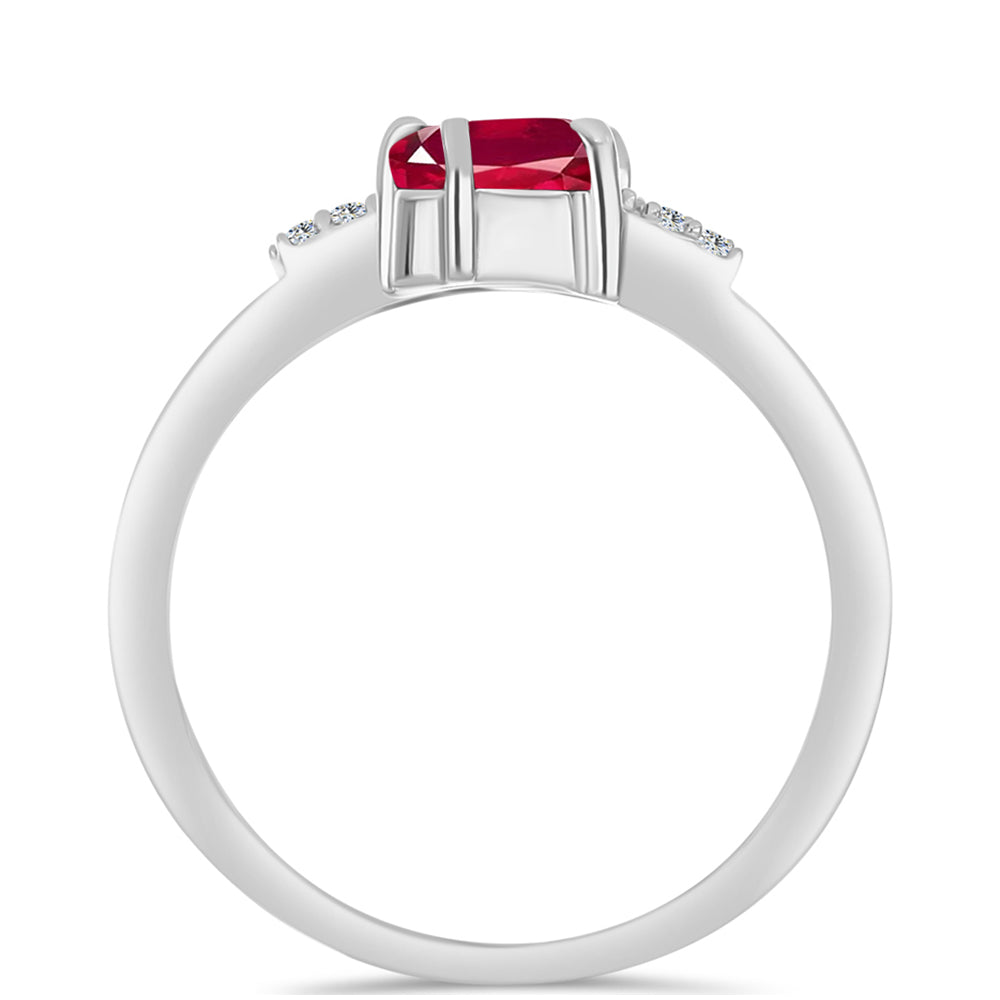 Stříbro 925/1000 Prsten s Madagaskarským Rubínem a Bílým Topazem - Karátové číslo: 1.41. přibližná hmotnost: 2.8 gramů