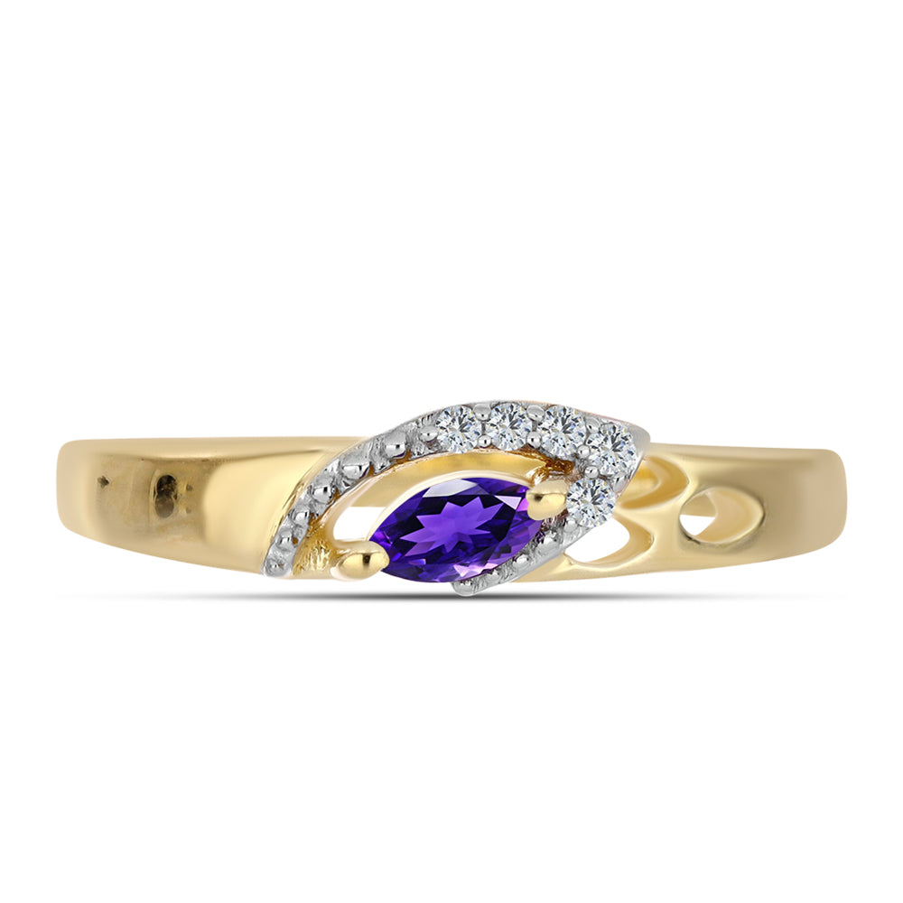 Pozlacené stříbro 925/1000 Prsten s Marockým Ametystem a Bílým Topazem - Karátové číslo: 0.19. přibližná hmotnost: 2.35 gramů