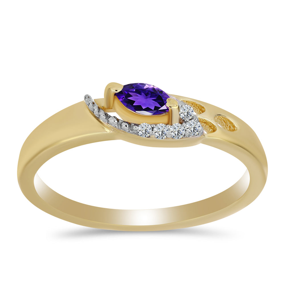 Pozlacené stříbro 925/1000 Prsten s Marockým Ametystem a Bílým Topazem - Karátové číslo: 0.19. přibližná hmotnost: 2.35 gramů