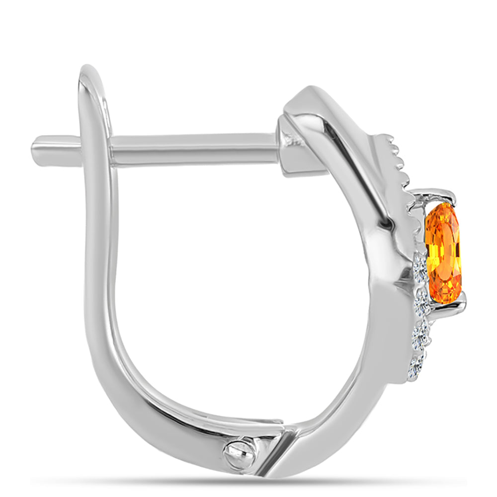 Stříbro 925/1000 Náušnice s Padparadscha Safírem a Bílým Topazem - Karátové číslo: 0.29. přibližná hmotnost: 3.36 gramů