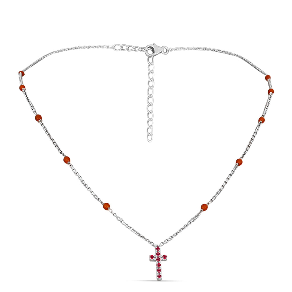 Stříbro 925/1000 Náhrdelník s Madagaskarským Rubínem a Karneolem - Karátové číslo: 2.18. přibližná hmotnost: 4.26 gramů