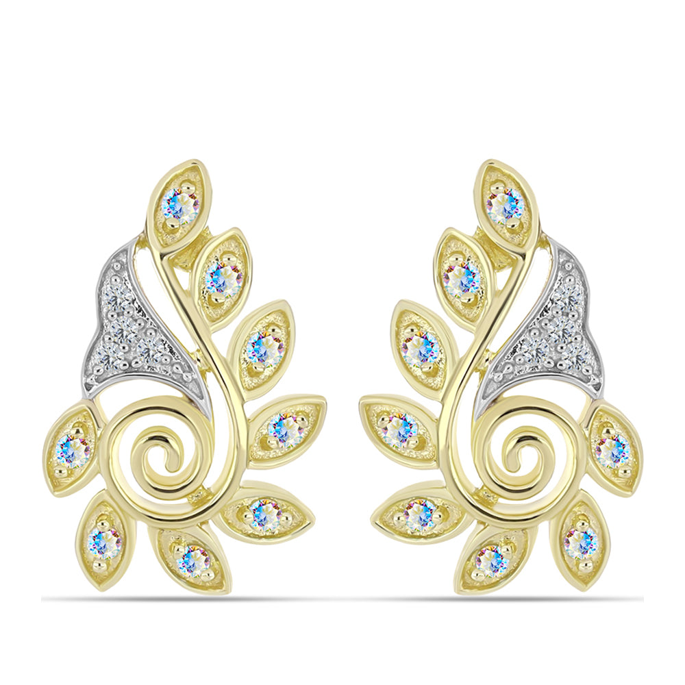 Pozlacené stříbro 925/1000 Náušnice s Ledovým Moissanitem a Bílým Topazem - Karátové číslo: 0.31. přibližná hmotnost: 4.45 gramů