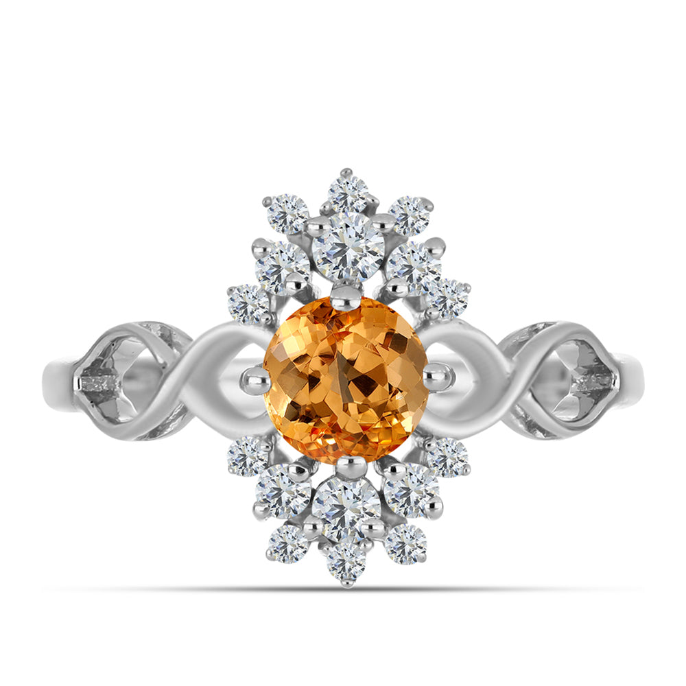 Stříbro 925/1000 Prsten s "Císařským žlutým" topazem a Bílým Topazem - Karátové číslo: 1.65. přibližná hmotnost: 3.39 gramů