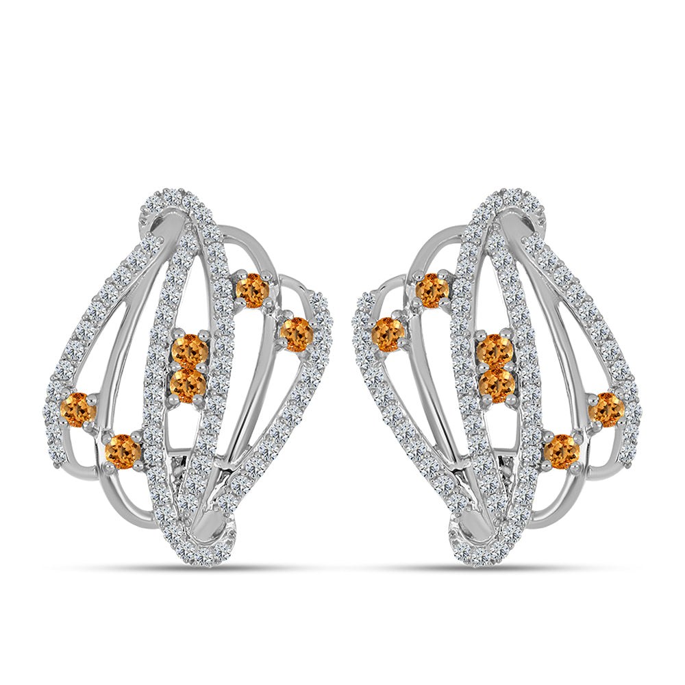 Stříbro 925/1000 Náušnice s "Císařským žlutým" topazem a Bílým Topazem - Karátové číslo: 1.46. přibližná hmotnost: 5.9 gramů