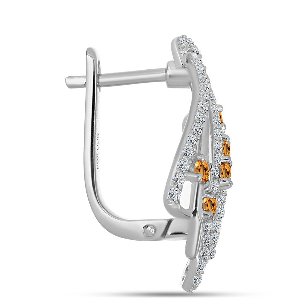 Stříbro 925/1000 Náušnice s "Císařským žlutým" topazem a Bílým Topazem - Karátové číslo: 1.46. přibližná hmotnost: 5.9 gramů