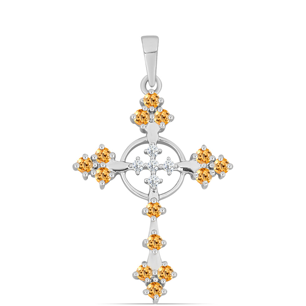 Stříbro 925/1000 Přívěsek s "Císařským žlutým" topazem a Bílým Topazem - Karátové číslo: 0.67. přibližná hmotnost: 2.19 gramů