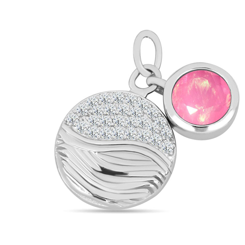 Stříbro 925/1000 Přívěsek s Růžovým Opálem z Lega Dembi a Bílým Topazem - Karátové číslo: 0.73. přibližná hmotnost: 2.76 gramů