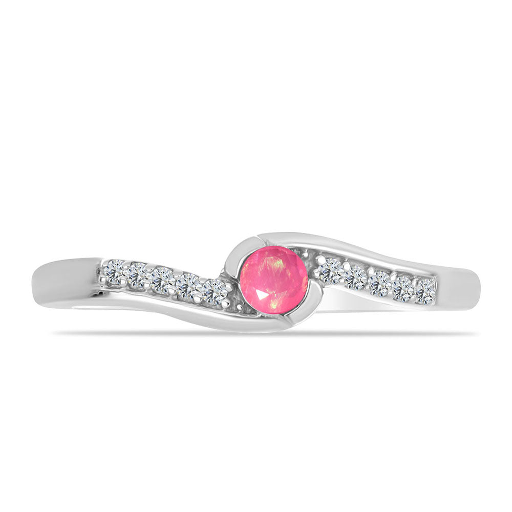 Stříbro 925/1000 Prsten s Růžovým Opálem z Lega Dembi a Bílým Topazem - Karátové číslo: 0.13. přibližná hmotnost: 1.76 gramů