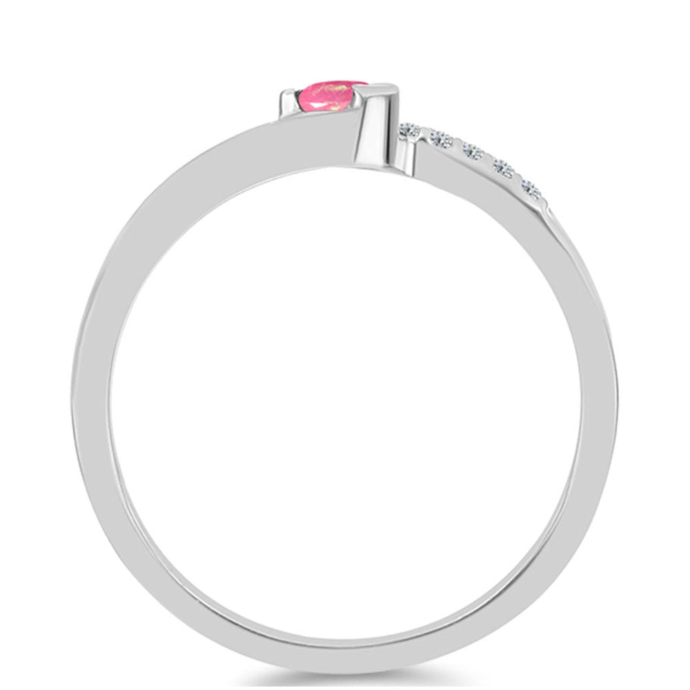 Stříbro 925/1000 Prsten s Růžovým Opálem z Lega Dembi a Bílým Topazem - Karátové číslo: 0.13. přibližná hmotnost: 1.76 gramů