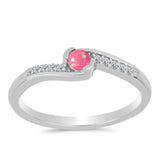 Stříbro 925/1000 Prsten s Růžovým Opálem z Lega Dembi a Bílým Topazem - Karátové číslo: 0.13. přibližná hmotnost: 1.76 gramů
