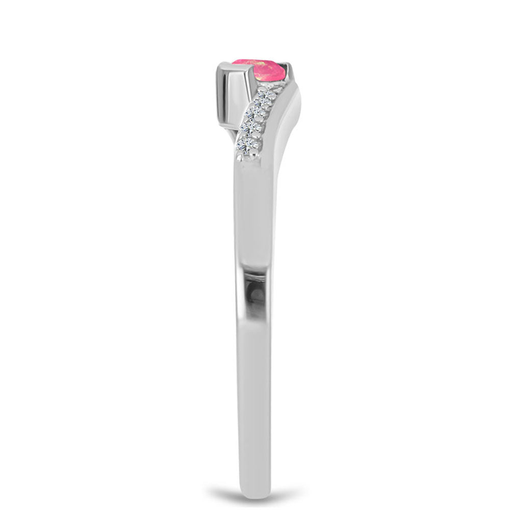 Stříbro 925/1000 Prsten s Růžovým Opálem z Lega Dembi a Bílým Topazem - Karátové číslo: 0.13. přibližná hmotnost: 1.76 gramů