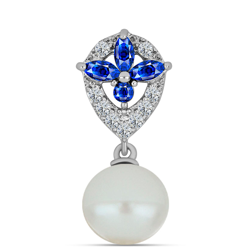 Stříbro 925/1000 Přívěsek s Australským Modrým Safírem a Bílou Sladkovodní Perlou - Karátové číslo: 4.41. přibližná hmotnost: 1.95 gramů