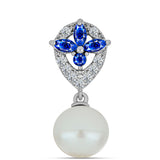 Stříbro 925/1000 Přívěsek s Australským Modrým Safírem a Bílou Sladkovodní Perlou - Karátové číslo: 4.41. přibližná hmotnost: 1.95 gramů