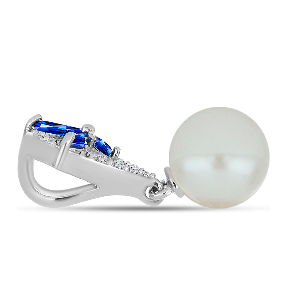Stříbro 925/1000 Přívěsek s Australským Modrým Safírem a Bílou Sladkovodní Perlou - Karátové číslo: 4.41. přibližná hmotnost: 1.95 gramů