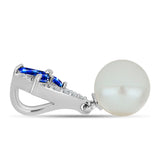 Stříbro 925/1000 Přívěsek s Australským Modrým Safírem a Bílou Sladkovodní Perlou - Karátové číslo: 4.41. přibližná hmotnost: 1.95 gramů