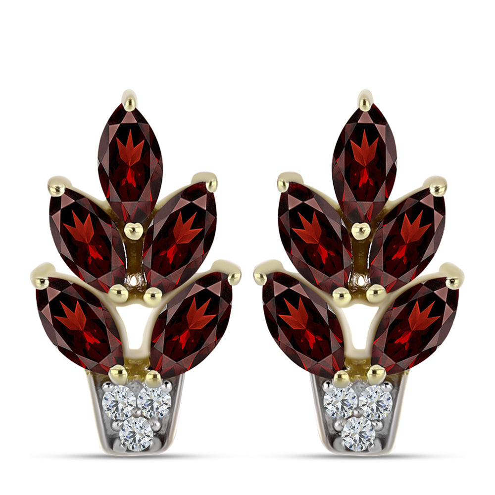 Pozlacené Stříbrné Náušnice s Bartonským Granátem a Bílým Topazem