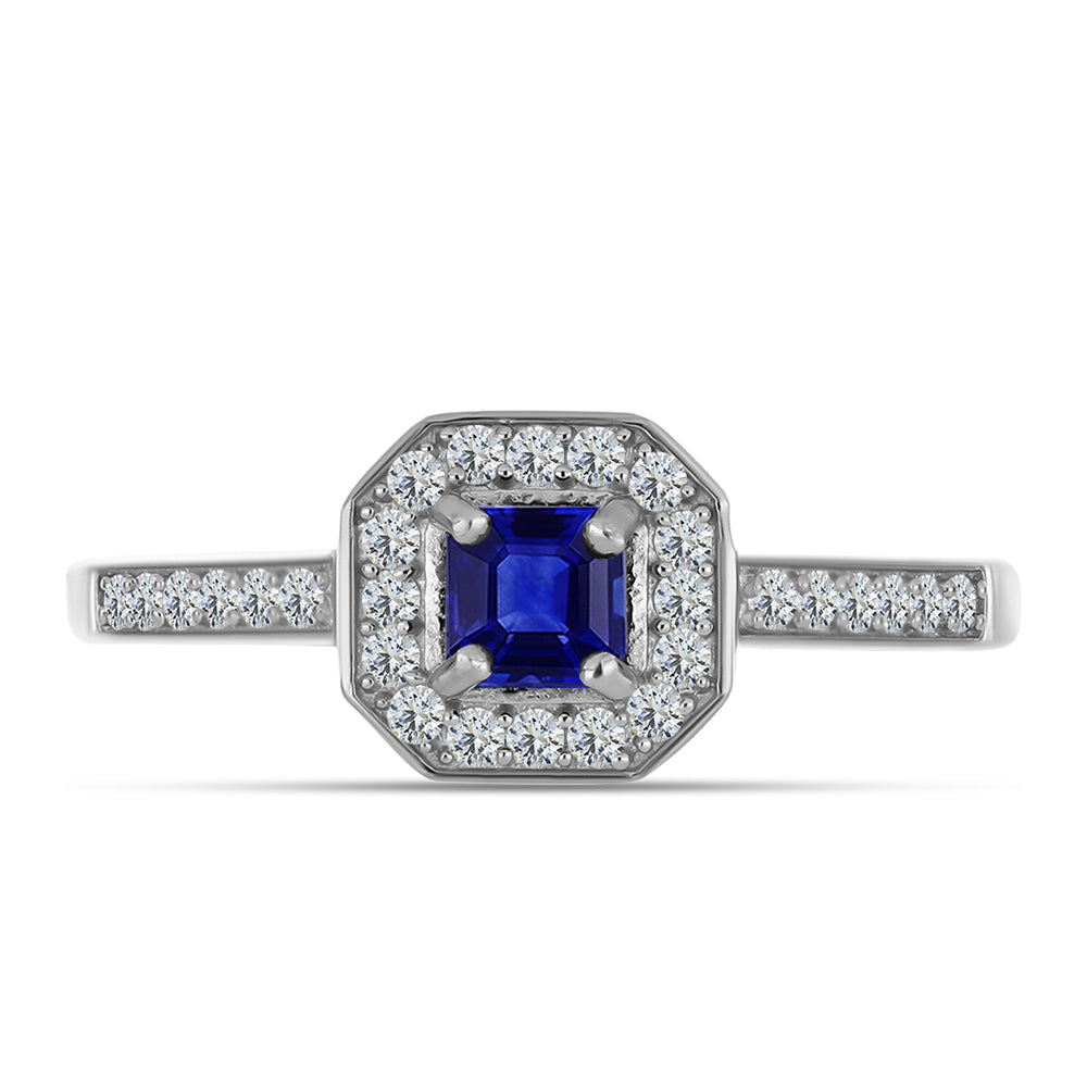 Stříbro 925/1000 Prsten s Australským Modrým Safírem a Bílým Topazem - Karátové číslo: 0.78. přibližná hmotnost: 2.43 gramů