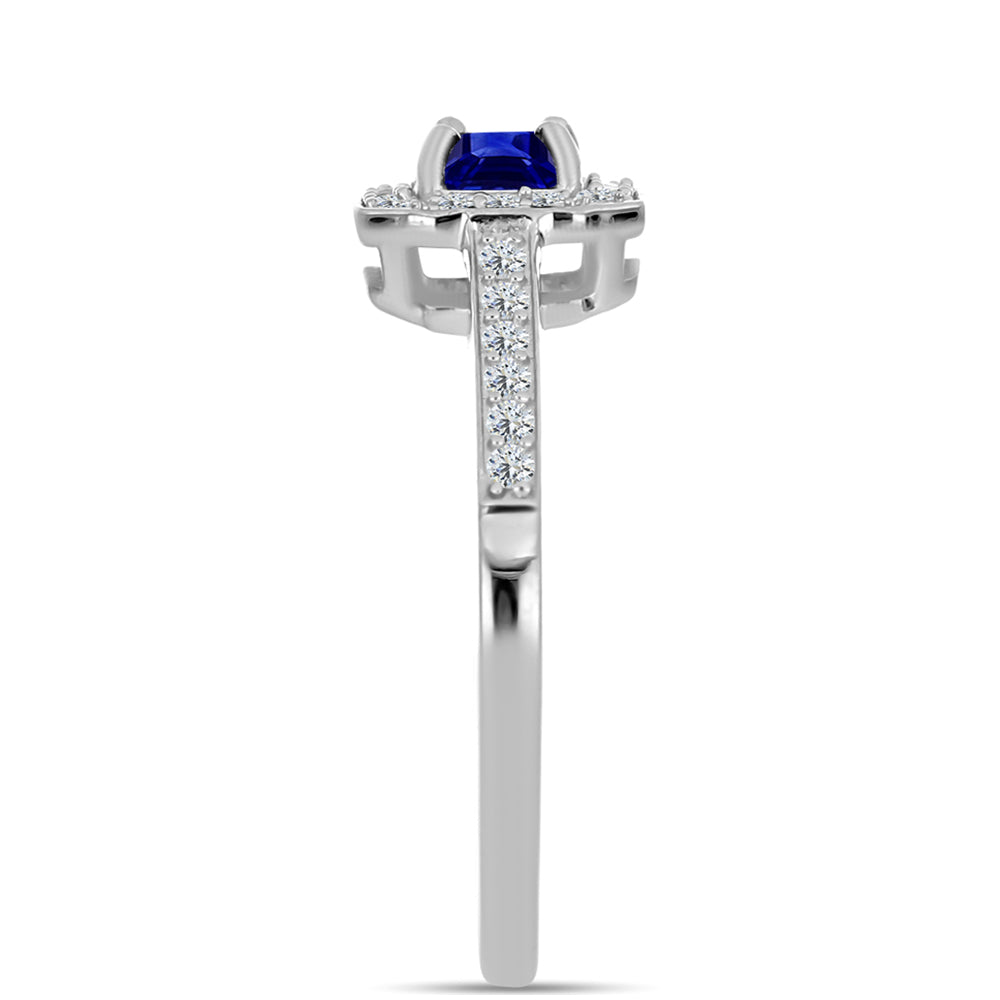 Stříbro 925/1000 Prsten s Australským Modrým Safírem a Bílým Topazem - Karátové číslo: 0.78. přibližná hmotnost: 2.43 gramů