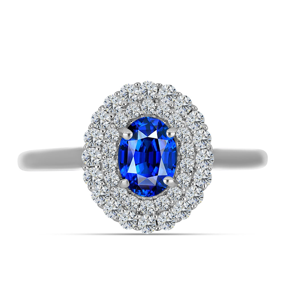 Stříbro 925/1000 Prsten s Australským Modrým Safírem a Bílým Topazem - Karátové číslo: 1.53. přibližná hmotnost: 2.85 gramů