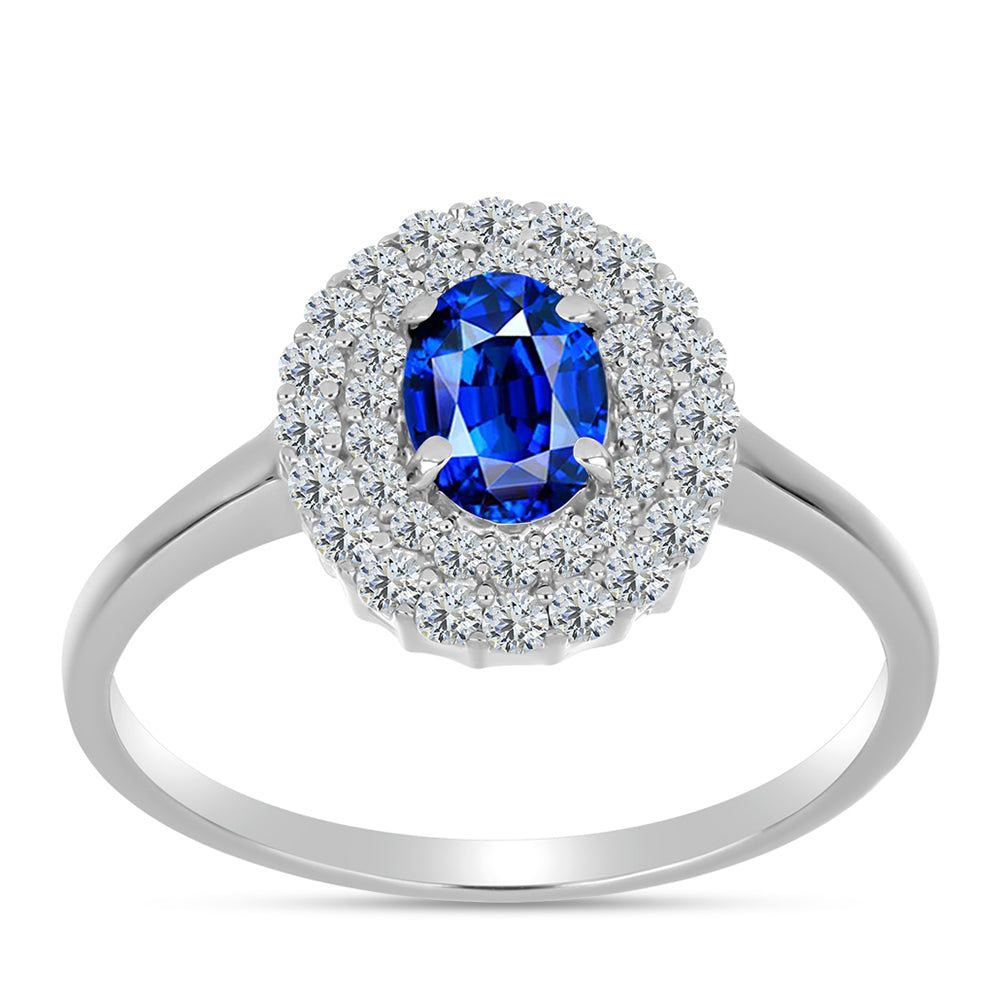 Stříbro 925/1000 Prsten s Australským Modrým Safírem a Bílým Topazem - Karátové číslo: 1.53. přibližná hmotnost: 2.85 gramů