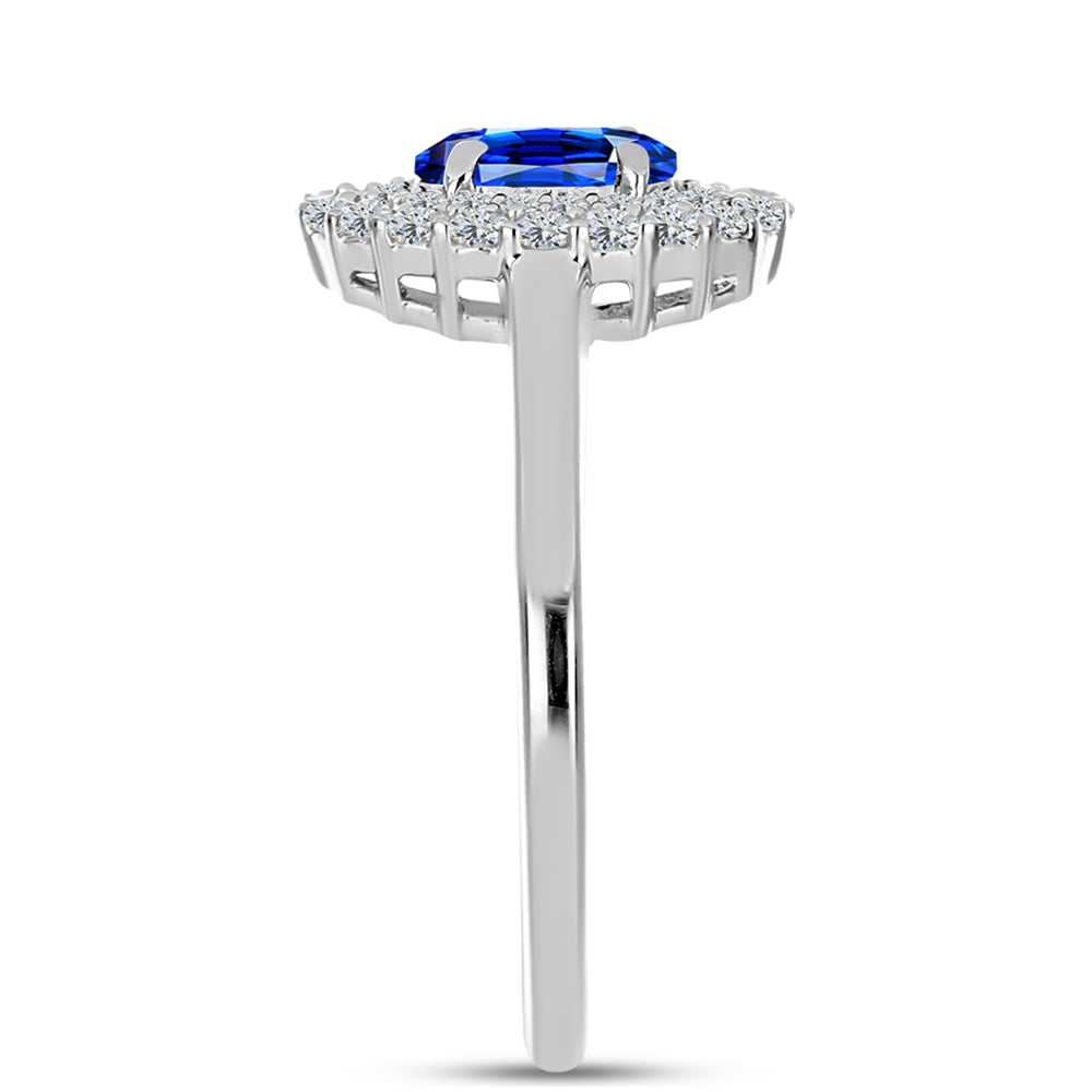 Stříbro 925/1000 Prsten s Australským Modrým Safírem a Bílým Topazem - Karátové číslo: 1.53. přibližná hmotnost: 2.85 gramů