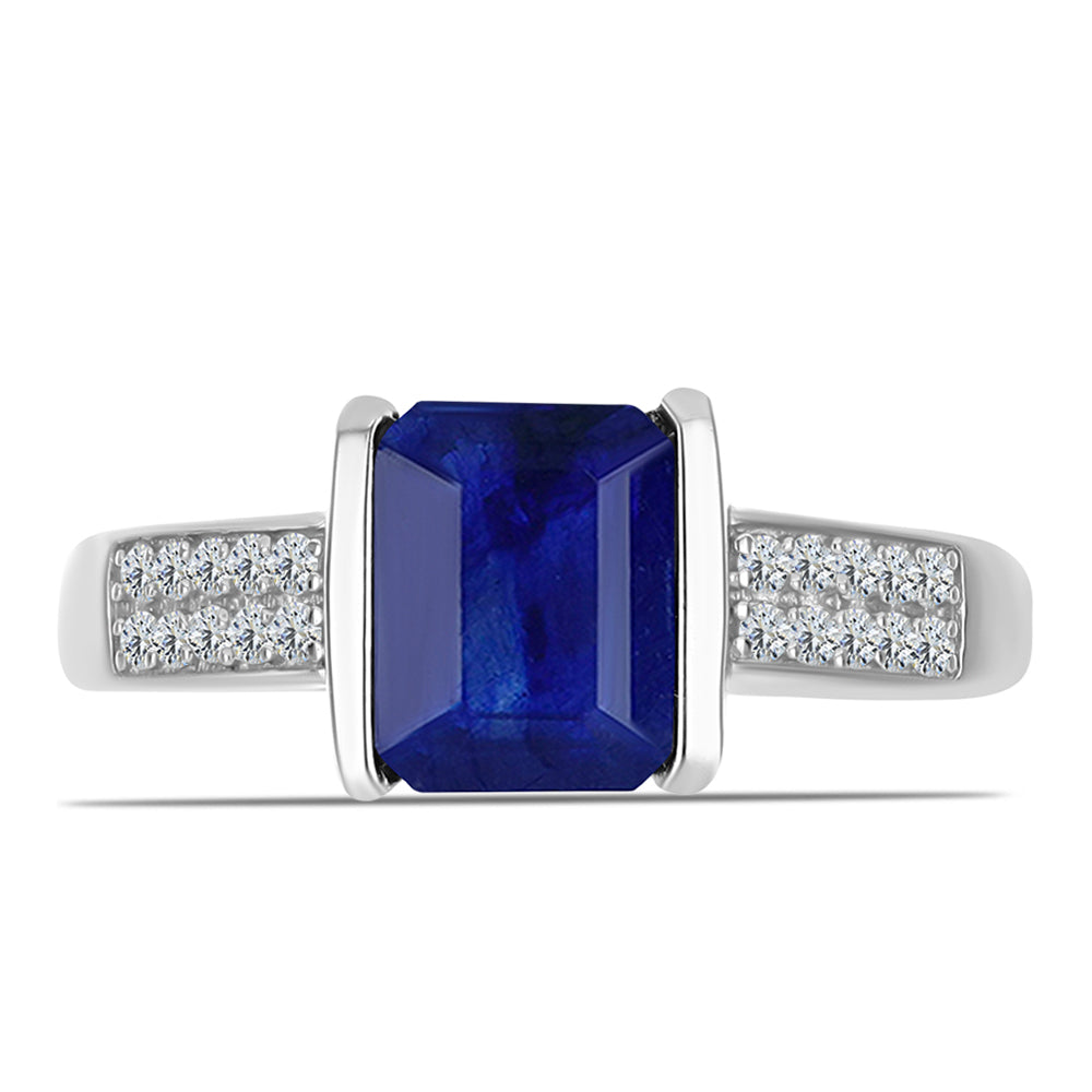 Stříbro 925/1000 Prsten s Australským Modrým Safírem a Bílým Topazem - Karátové číslo: 2.58. přibližná hmotnost: 3.48 gramů