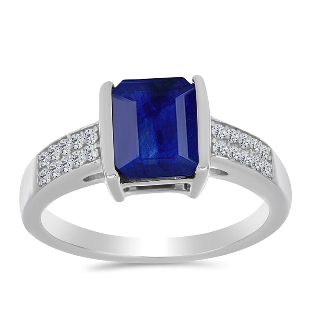 Stříbro 925/1000 Prsten s Australským Modrým Safírem a Bílým Topazem - Karátové číslo: 2.58. přibližná hmotnost: 3.48 gramů