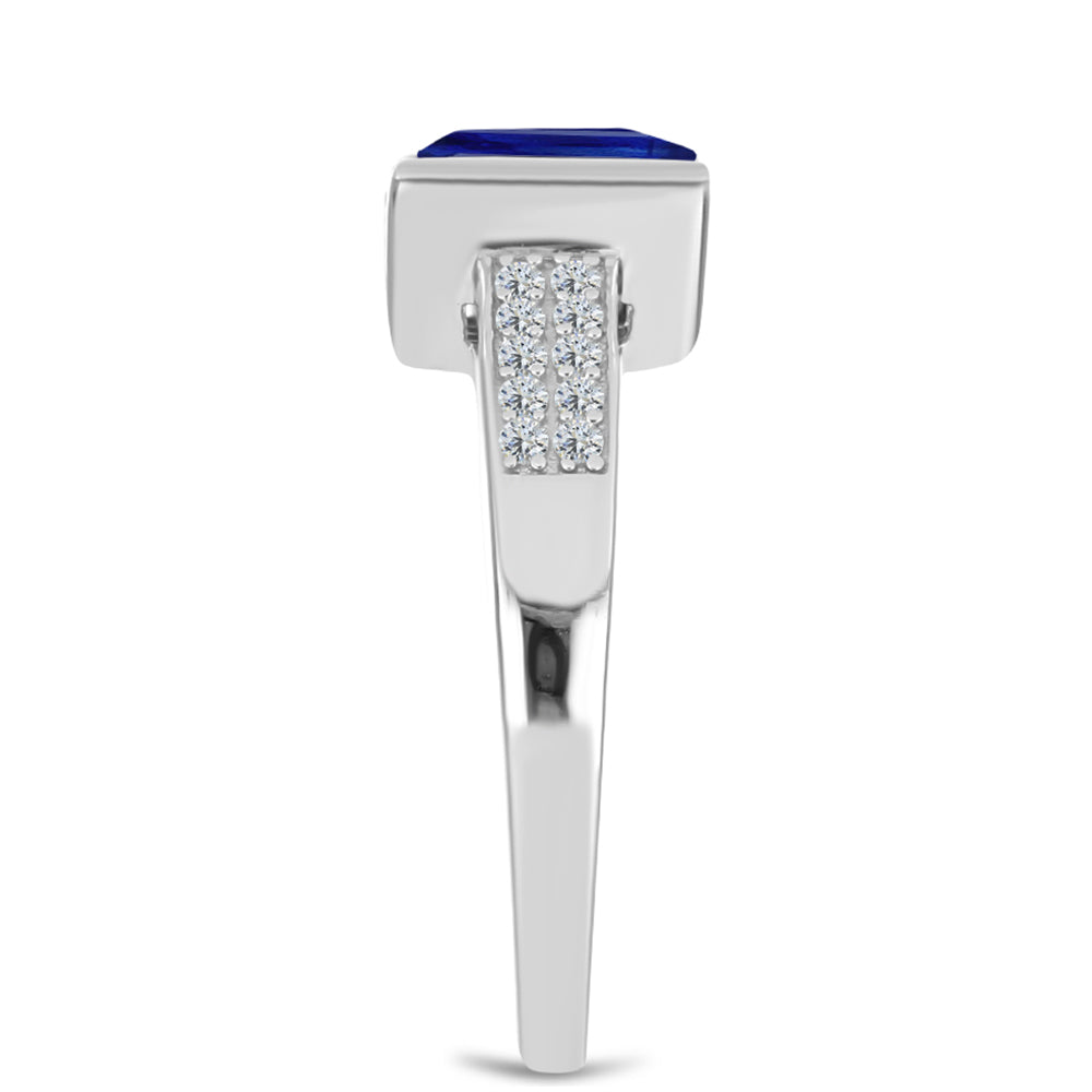 Stříbro 925/1000 Prsten s Australským Modrým Safírem a Bílým Topazem - Karátové číslo: 2.58. přibližná hmotnost: 3.48 gramů