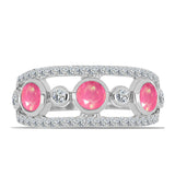 Stříbro 925/1000 Prsten s Růžovým Opálem z Lega Dembi a Bílým Topazem - Karátové číslo: 1.07. přibližná hmotnost: 3.78 gramů