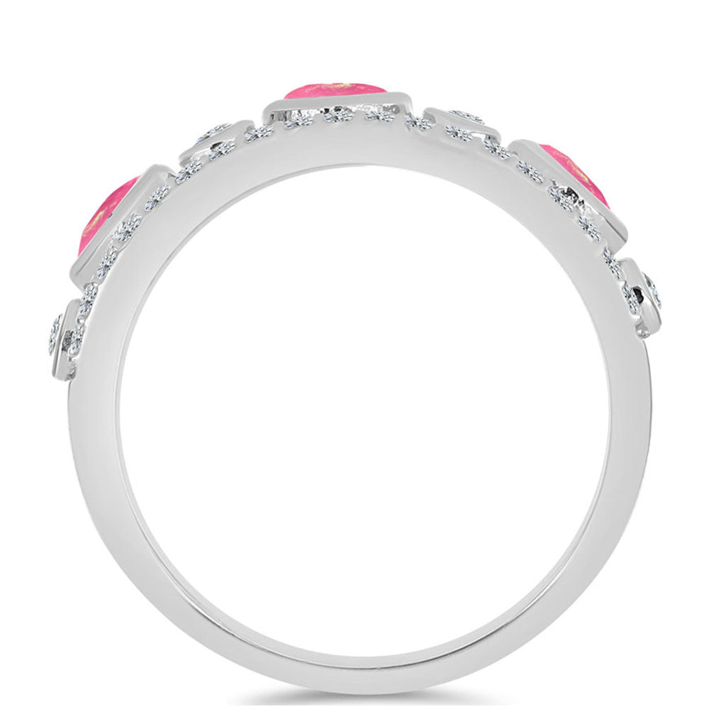 Stříbro 925/1000 Prsten s Růžovým Opálem z Lega Dembi a Bílým Topazem - Karátové číslo: 1.07. přibližná hmotnost: 3.78 gramů