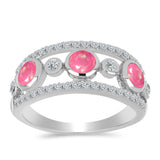 Stříbro 925/1000 Prsten s Růžovým Opálem z Lega Dembi a Bílým Topazem - Karátové číslo: 1.07. přibližná hmotnost: 3.78 gramů