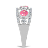 Stříbro 925/1000 Prsten s Růžovým Opálem z Lega Dembi a Bílým Topazem - Karátové číslo: 1.07. přibližná hmotnost: 3.78 gramů