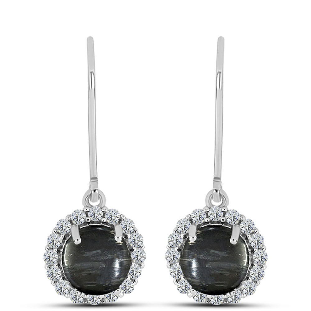 Stříbro 925/1000 Náušnice s Picasso Jaspisem a Bílým Topazem - Karátové číslo: 3.79. přibližná hmotnost: 3.19 gramů