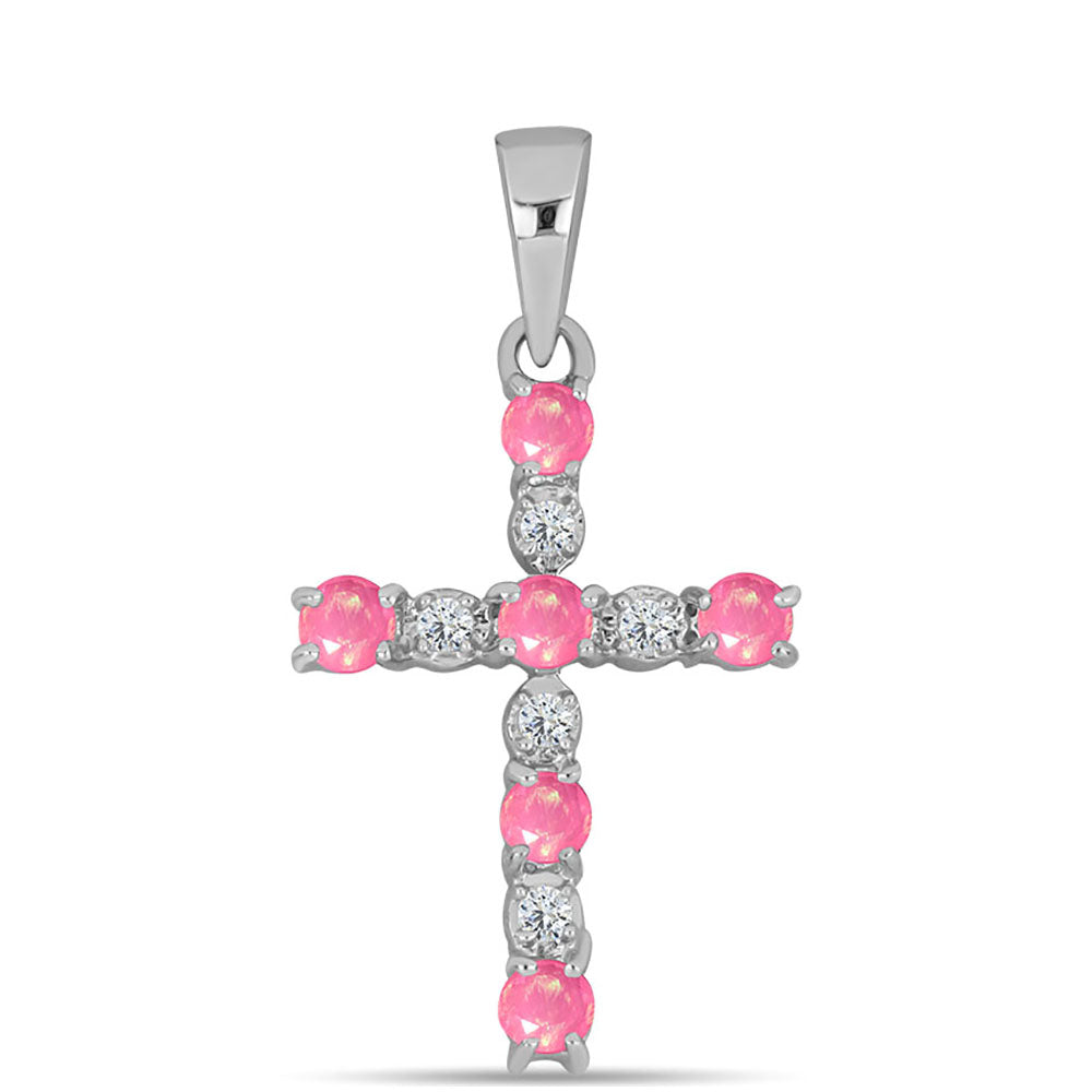 Stříbro 925/1000 Přívěsek s Růžovým Opálem z Lega Dembi a Bílým Topazem - Karátové číslo: 0.31. přibližná hmotnost: 1.1 gramů