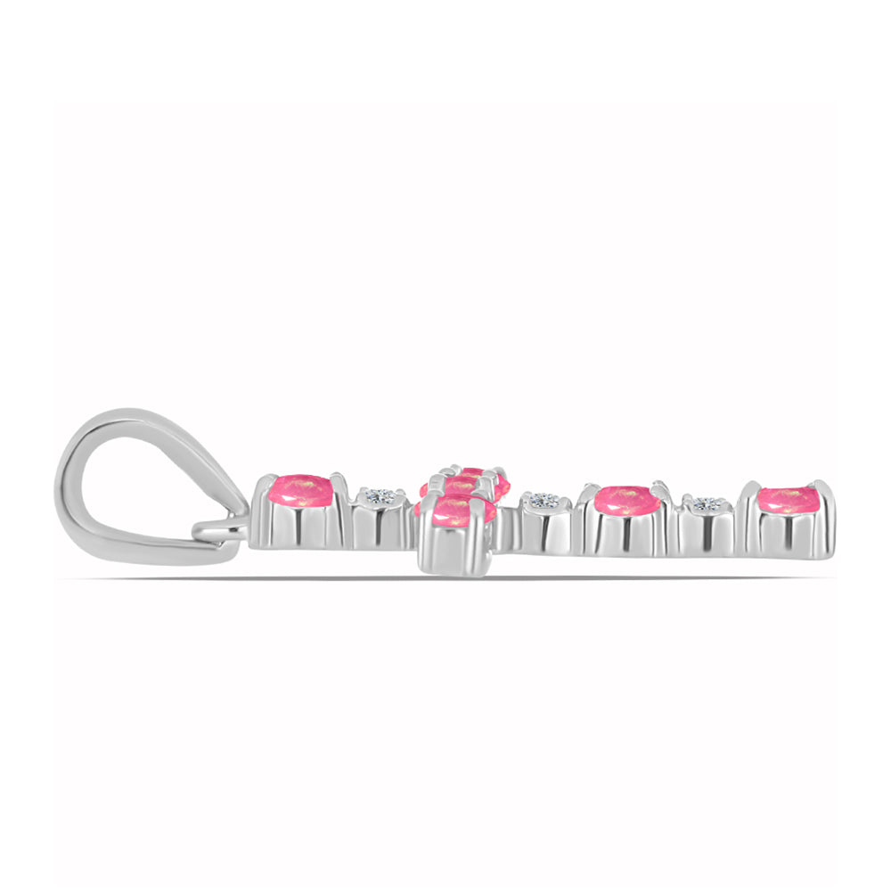 Stříbro 925/1000 Přívěsek s Růžovým Opálem z Lega Dembi a Bílým Topazem - Karátové číslo: 0.31. přibližná hmotnost: 1.1 gramů