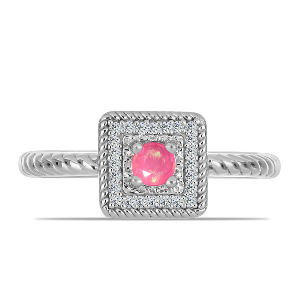 Stříbro 925/1000 Prsten s Růžovým Opálem z Lega Dembi a Bílým Topazem - Karátové číslo: 0.19. přibližná hmotnost: 2.96 gramů